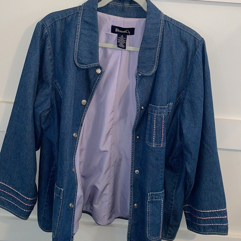 Denim & Co. 1X denim embroidered jean jacket vintage style - Picture 10 of 10
